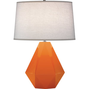 Robert Abbey Pumpkin Delta Table Lamp Pumpkin Glazed Ceramic with Polished Nickel Accents Oyster Linen Shade