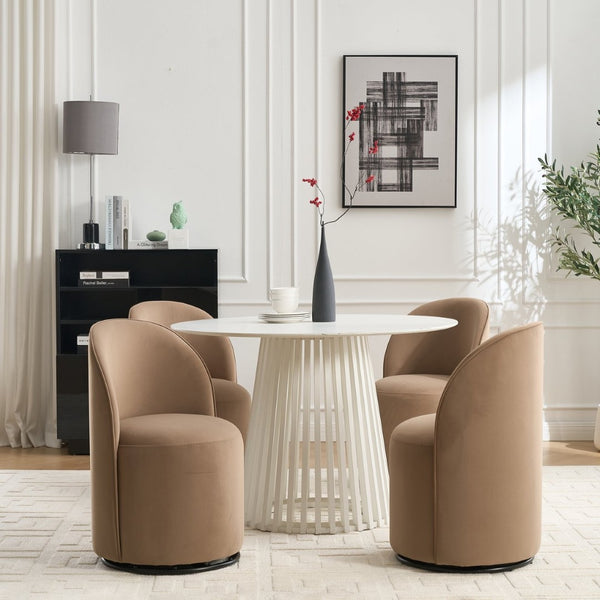 English Elm Set Velvet Swivel Barrel Accent Chair Mid Century Ergonomic Seat for Dining Vanity Brown W3244P308283