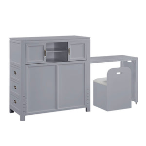 English Elm Gray Twin Platform Bed with Bookcase Headboard Hidden Desk Stool and Footboard Bench Gray B011S02323