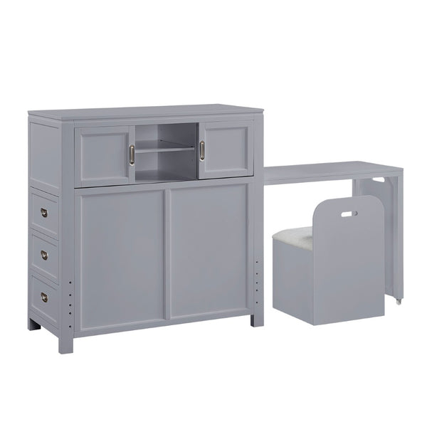 English Elm Gray Twin Platform Bed with Bookcase Headboard Hidden Desk Stool and Footboard Bench Gray B011S02323