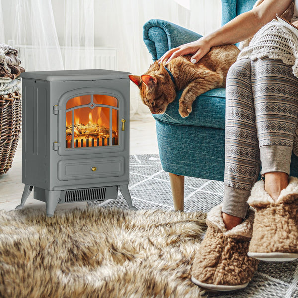 English Elm Homcom 22" Electric Fireplace Heater - Stylish Freestanding Stove With Realistic Led Flames & Safety Features W2225P249840