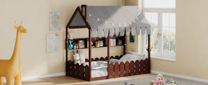 English Elm {slats Are Not Included} Twin Montessori House Floor Bed Kids Tent Lights Shelves Pinewood Frame Espresso N708P407962P