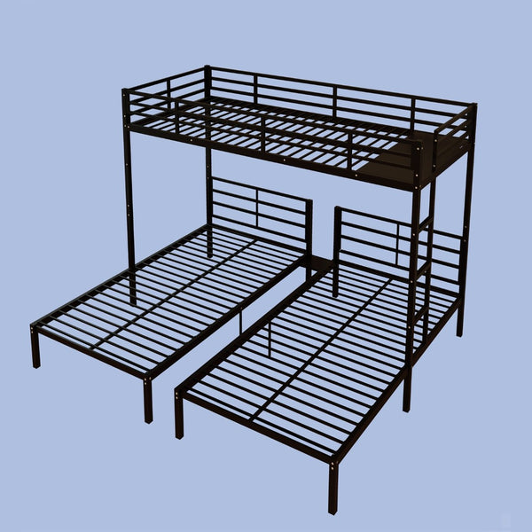 English Elm Triple Bunk Bed Steel Frame Sleeps Three Kids with Noise Reduced Powder Coated Design W3752S00013