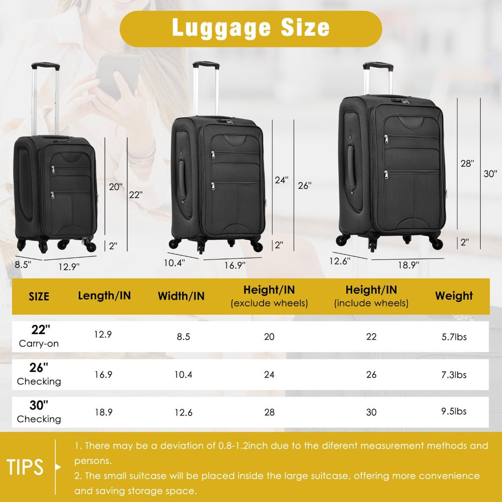 English Elm Softside Expandable Spinner Luggage Set with Tsa Lock Duffel Polyester Travel Black N732P201004B