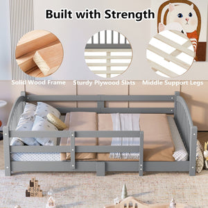 English Elm Full Montessori Pine Wood Floor Bed with Safety Rails Low Profile Kids Room Frame Gray N733P400299E