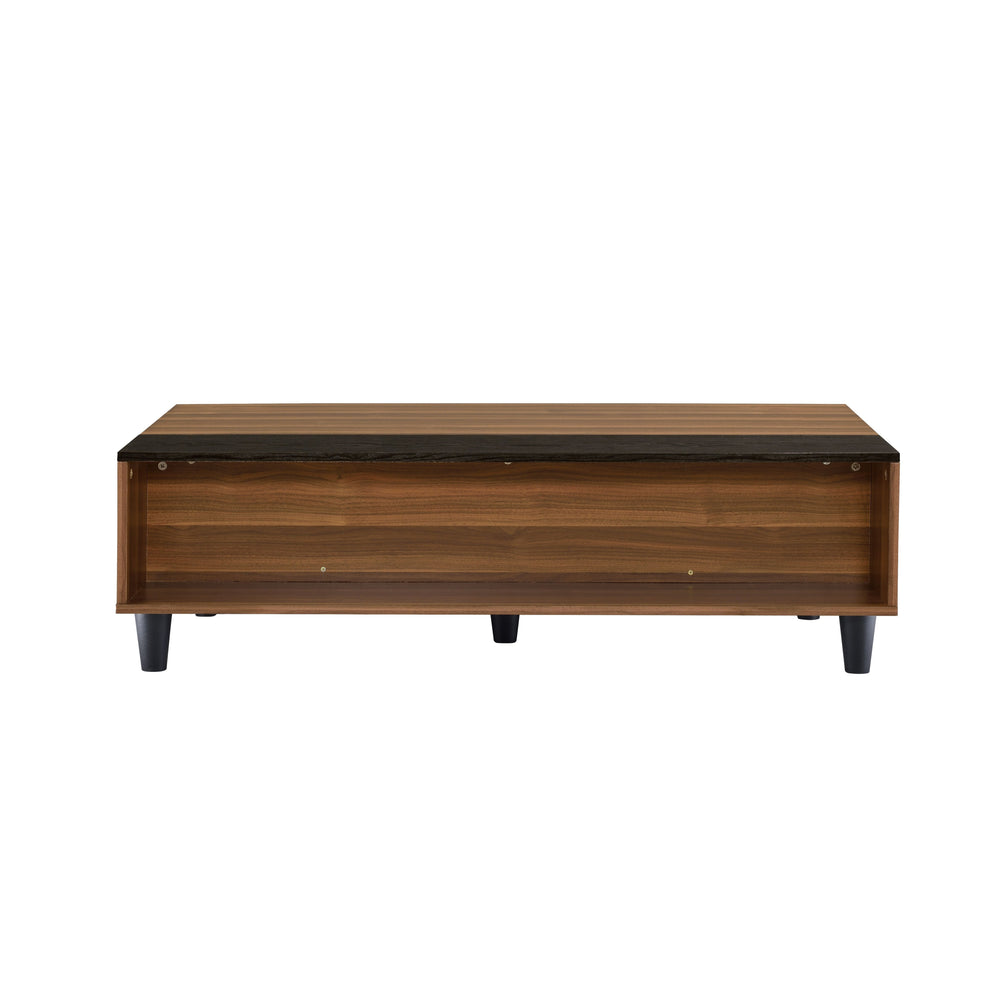 English Elm Avala Walnut & Black Lift-Top Coffee Table with 4 Compartments, Durable Melamine Top, Modern Legs B2726P251272