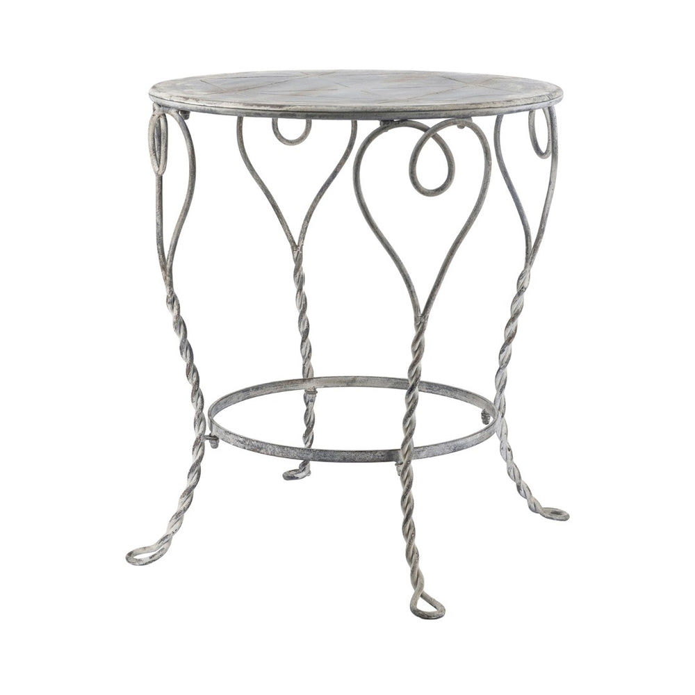 English Elm 26x26x30" Iron Round Side Table Twisted Legs Vintage Silver Shabby Chic Shelf W2078P452864