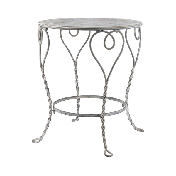 English Elm 26x26x30" Iron Round Side Table Twisted Legs Vintage Silver Shabby Chic Shelf W2078P452864