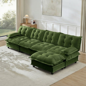 English Elm 138" Chenille Modular Cloud Sectional with Ottoman Deep Seat Lounge Sofa for Apartments Green W714S01732