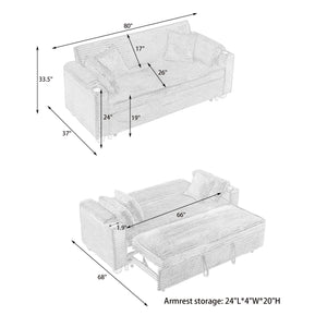 English Elm 80 80-inch Orange Corduroy Expandable Sofa Bed with Cup Holders, 3-Seater Convertible for Apt Living W1658P272544