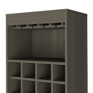 English Elm Kava Smokey Oak Bar Cabinet with Retractable Serving Tray, 16 Bottle Cubbies & 12 Glass Rack B070S00107