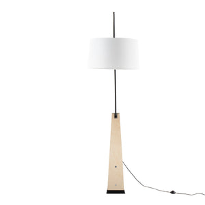 English Elm Floor Lamp with Organic Wood Base and Linen Shade for Farmhouse Living Spaces B202S02142