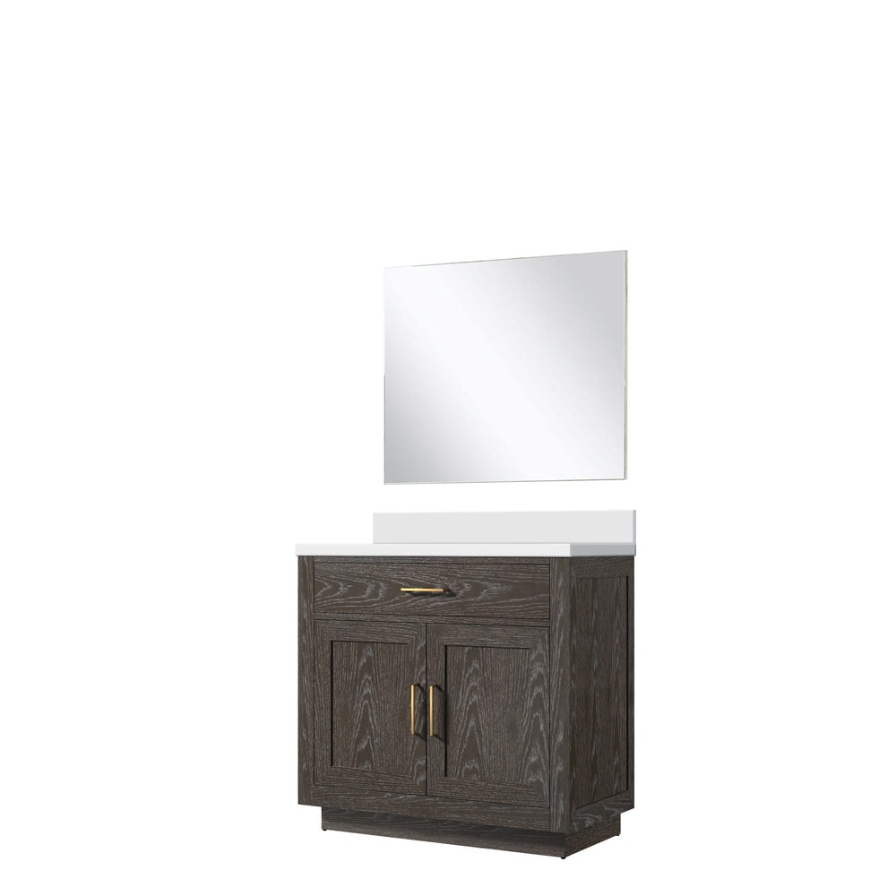 English Elm Brown Oak Single Bath Vanity With Cultured Marble Top & Frameless 34" Mirror - Stylish Upgrade! B2731S01397
