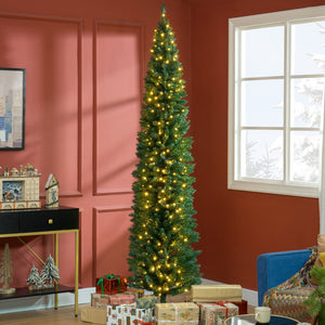 English Elm Homcom 8' Slim Pre-Lit Noble Fir Christmas Tree - 300 Warm White Leds, Realistic Foliage & Easy Setup W2225P249657