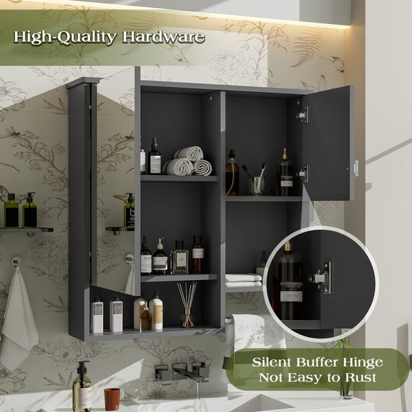 English Elm 29'' Wall Mounted Bathroom Cabinet with Mirror Towel Bar and Adjustable Shelving N710P209440E