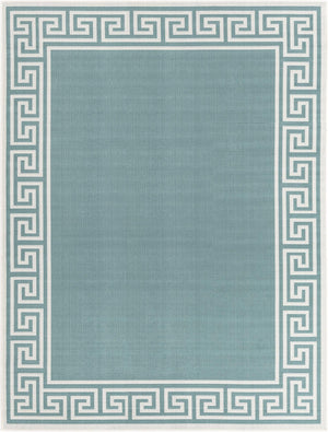 Unique Loom Outdoor Coastal Caye Machine Made Border Rug Aqua, Ivory/Gray/Green 7' 10" x 10' 0"