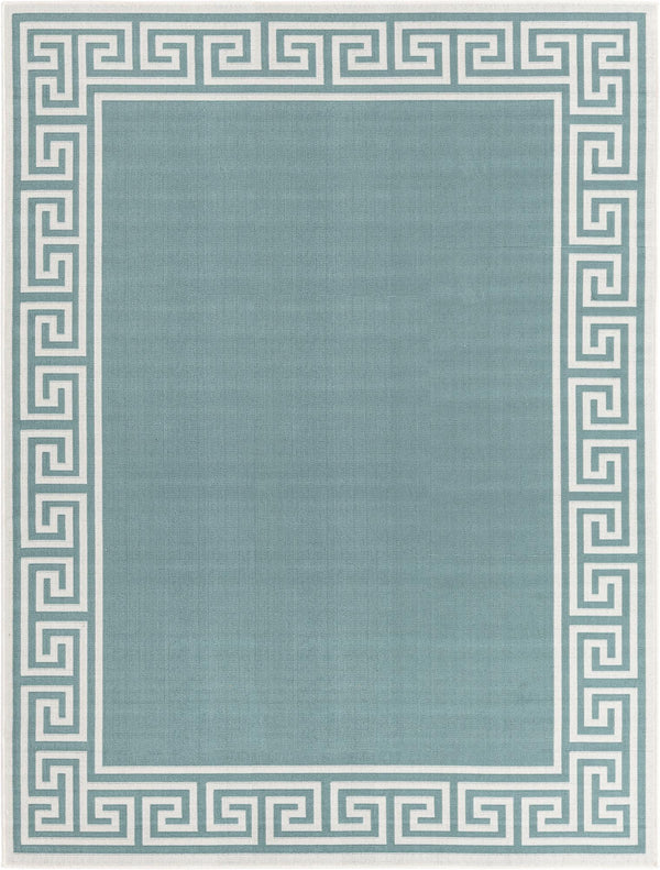 Unique Loom Outdoor Coastal Caye Machine Made Border Rug Aqua, Ivory/Gray/Green 7' 10" x 10' 0"