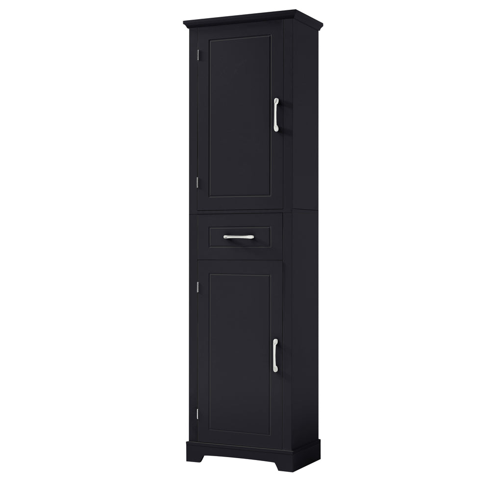 English Elm Tall Bathroom Storage Cabinet with Slim Profile, Adjustable Shelves, Anti-Tip Safety & Painted MDF Finish Black N725P246463B