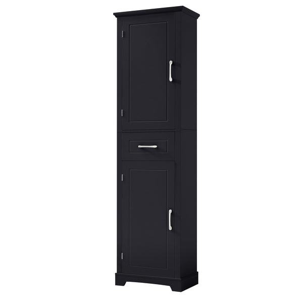 English Elm Tall Bathroom Storage Cabinet with Slim Profile, Adjustable Shelves, Anti-Tip Safety & Painted MDF Finish Black N725P246463B