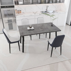 English Elm 55.12-70.87" Expandable Dining Table Set Seats 6 with Pu Upholstered Chairs Black Metal Legs Grey,White W2189S00915