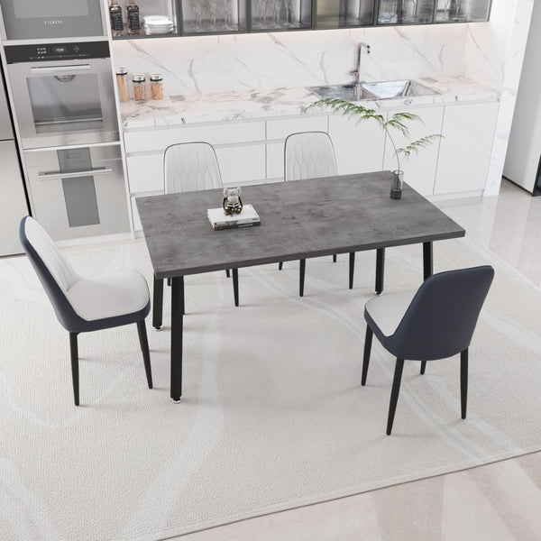 English Elm 55.12-70.87" Expandable Dining Table Set Seats 6 with Pu Upholstered Chairs Black Metal Legs Grey,White W2189S00915