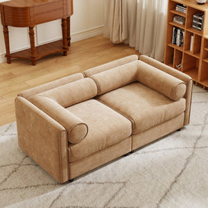 English Elm Stylish Camel Chenille 2-Seater Sofa With Hidden Storage, Ergonomic Design, And Modern Charm W714S01224-GIGA