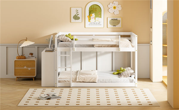 English Elm Full Over Bunk Bed with Four Drawers Three Shelves Pine and Mdf Kids Frame White LT000267AAK-1