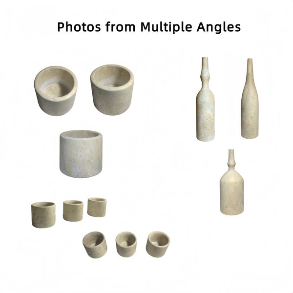 English Elm 7 Piece Genuine Marble Vanity Decor Set with Honed Gold Beige Finish Natural Veining W1696P262946