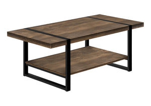 English Elm Coffee Rectangular Coffee Table 48" Rustic Brown Laminate Top with Lower Shelf & Black Metal Legs B2710P221330