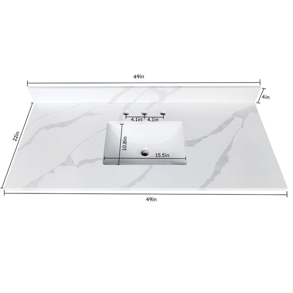 English Elm 49-inch Carrara Quartz Vanity Top Undermount Sink Marble Look Backsplash Bathroom W2699P459409