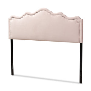 Baxton Studio Baxton Studio Nadeen Chic Light Pink Velvet Headboard with Nailhead Trim for Modern Bedrooms BBT6622-Light Pink-HB-Queen