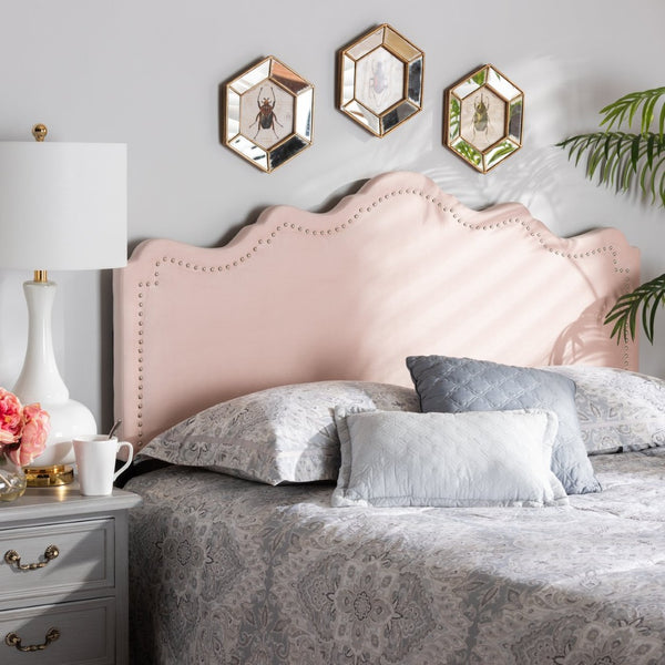 Baxton Studio Baxton Studio Nadeen Chic Light Pink Velvet Headboard with Nailhead Trim for Modern Bedrooms BBT6622-Light Pink-HB-Queen