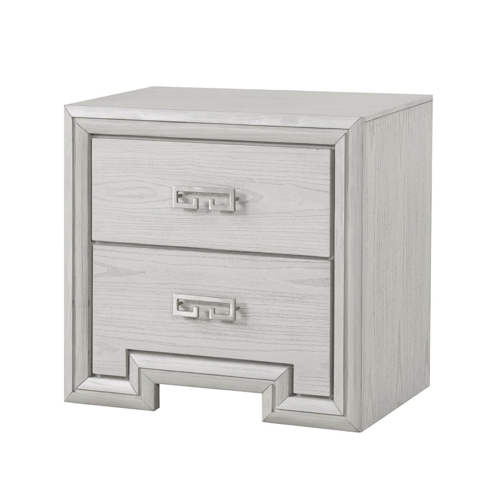 English Elm Transitional Rustic White Nightstand with Usb Charging Dovetail Drawers and Metal Handles B2741P435311