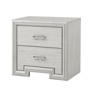 English Elm Transitional Rustic White Nightstand with Usb Charging Dovetail Drawers and Metal Handles B2741P435311
