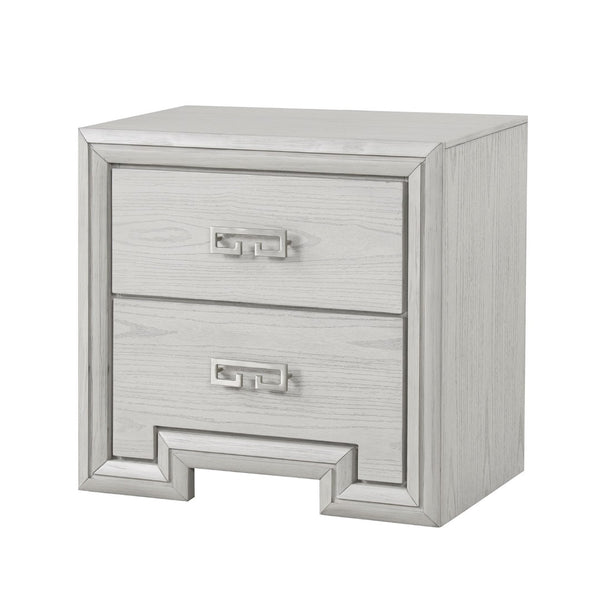 English Elm Transitional Rustic White Nightstand with Usb Charging Dovetail Drawers and Metal Handles B2741P435311