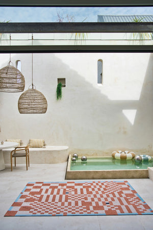 Louis de Pootere Craft Chess 100% PET Poly Mechanically Woven Jacquard Flatweave Geometric Rug Nude 9'2" x 12'10"