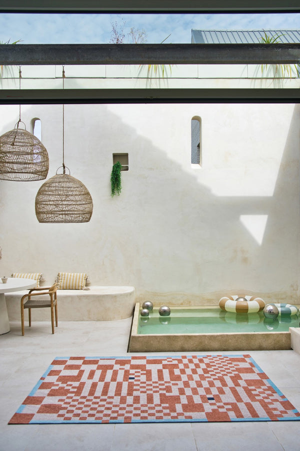 Louis de Pootere Craft Chess 100% PET Poly Mechanically Woven Jacquard Flatweave Geometric Rug Nude 9'2" x 12'10"