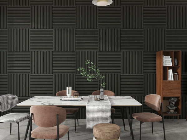 English Elm 4pcs Matte Finish Mdf Acoustic Wall Panels 3d Slat Design for Modern Home Office Matt Black W3022P431990