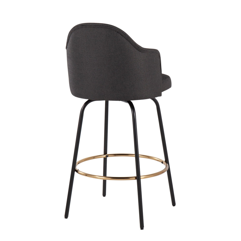 English Elm Ahoy Contemporary Counter Stool Set Of 2: Charcoal Fabric, Black Metal Legs & Gold Footrest Elegance B202S00147