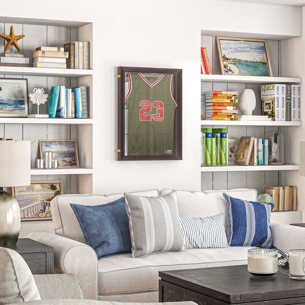 English Elm HOMCOM Shadow Box Jersey Display Case 23.5" x 31.5" Brown UV-Resistant Acrylic with Locks and Hooks W2225P173823