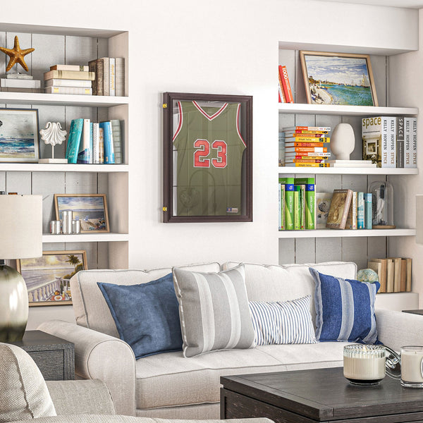 English Elm HOMCOM Shadow Box Jersey Display Case 23.5" x 31.5" Brown UV-Resistant Acrylic with Locks and Hooks W2225P173823