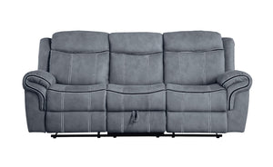 English Elm Zubaida Velvet Recliner Sofa with USB Ports, Drop‑Down Table & Storage Drawer, Pocket Coil Comfort Gray 86 L x 31 W x 26 H B2726P253084