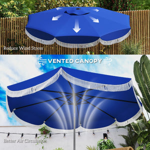 English Elm Vented Patio Umbrella 8.8 Ft Crank Tilt Upf 30 Tassel Resort Canopy Shade T3971P427332