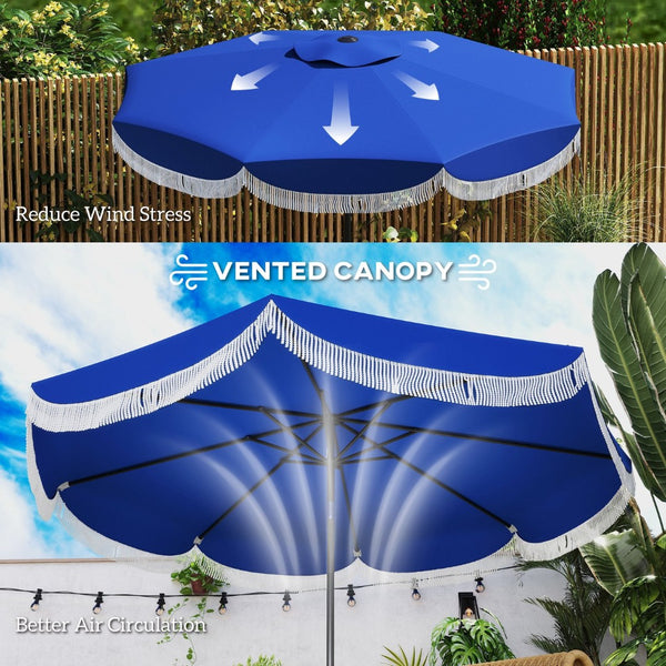 English Elm Vented Patio Umbrella 8.8 Ft Crank Tilt Upf 30 Tassel Resort Canopy Shade T3971P427332