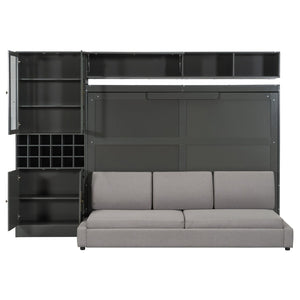 English Elm Queen Murphy Wall Bed Sofa with Open Shelving Usb Charging and Integrated Studio Lighting Gray LP100764AAE