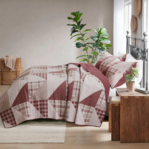 English Elm 3-piece King Patchwork Quilt Set Knit Face Microfiber Back Lightweight Year Round Warmth Blush Multi B035P482964