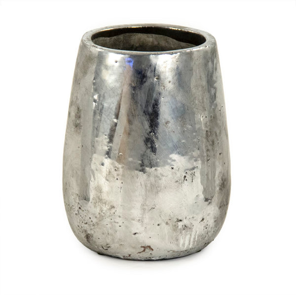 Distressed Metallic Silver Vase (9344L A840) Zentique