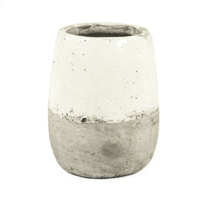 Zentique Distressed White Bowl with Handcrafted Stoneware Finish — Rustic Farmhouse Centerpiece for Serving W8.5 x H10.75 x D8.5 9344L A25A