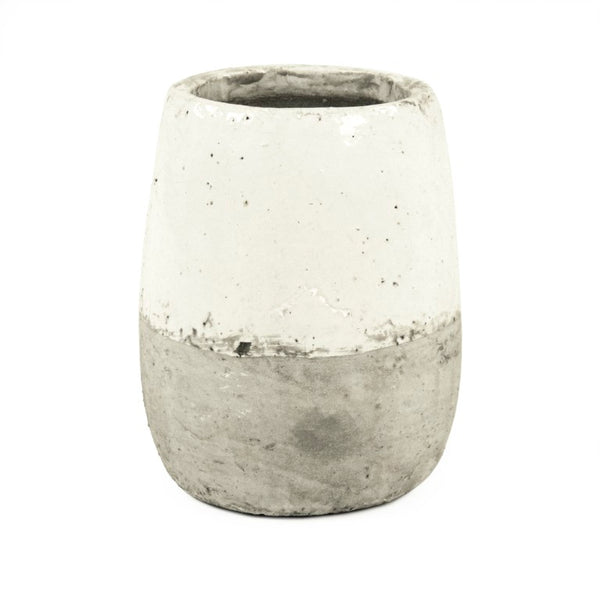 Zentique Distressed White Bowl with Handcrafted Stoneware Finish — Rustic Farmhouse Centerpiece for Serving W8.5 x H10.75 x D8.5 9344L A25A