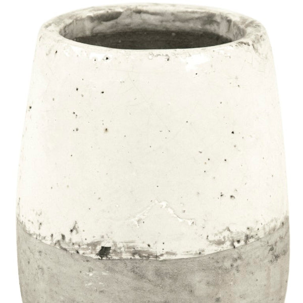 Zentique Distressed White Bowl with Handcrafted Stoneware Finish — Rustic Farmhouse Centerpiece for Serving W8.5 x H10.75 x D8.5 9344L A25A